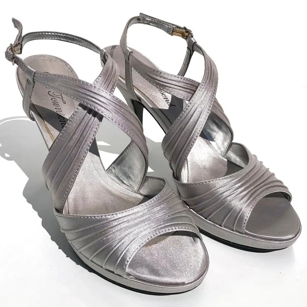 Lulu Townsend Romeo heels women size 6.5 strappy silver party evening wedding